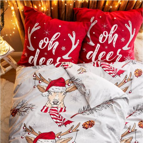 Maison - Parure de lit avec cerfs - rouge-gris