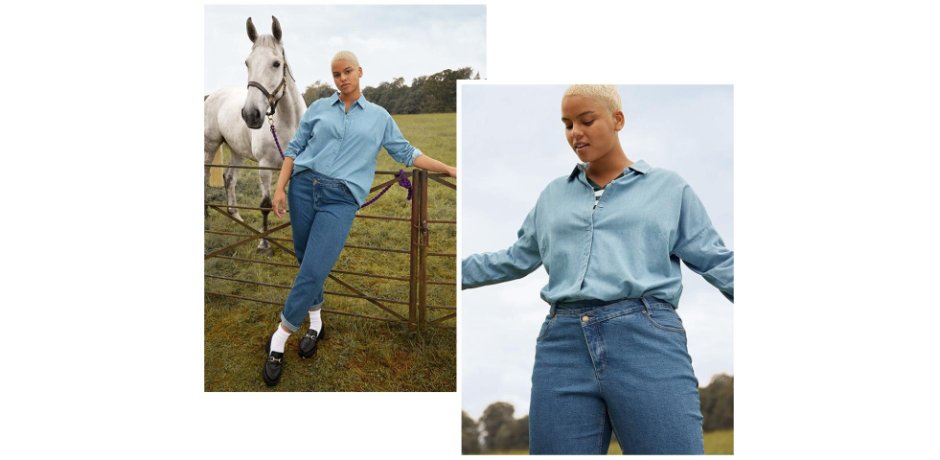 Femme - Chemisier en jean oversized - bleu clair denim used