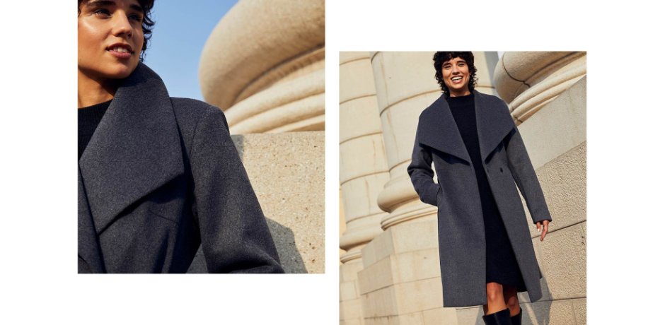 Inspiration - Manteau en laine mélangée avec lien à nouer - gris chiné
