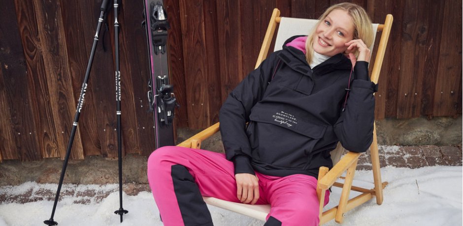 Femme - Veste de ski fonctionnelle à enfiler avec doublure polaire, oversized - noir
