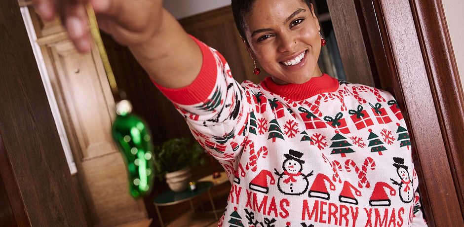 Femme - Pull motif Noël - blanc cassé/fraise