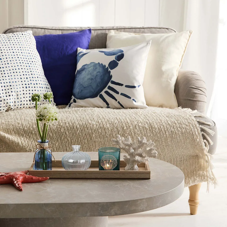 Maison & Jardin - Housse de coussin &agrave; imprim&eacute; num&eacute;rique - blanc/bleu