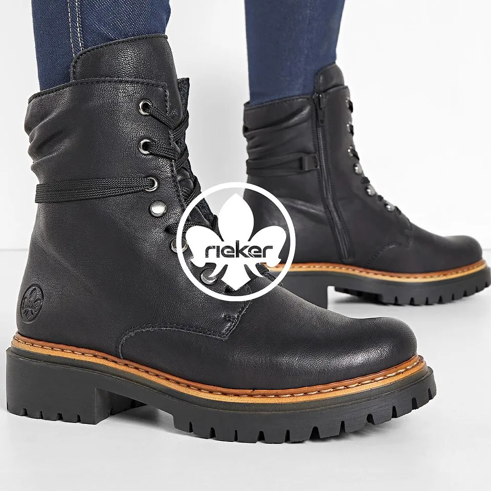 Bottines &agrave; lacets robustes noires de Rieker.
