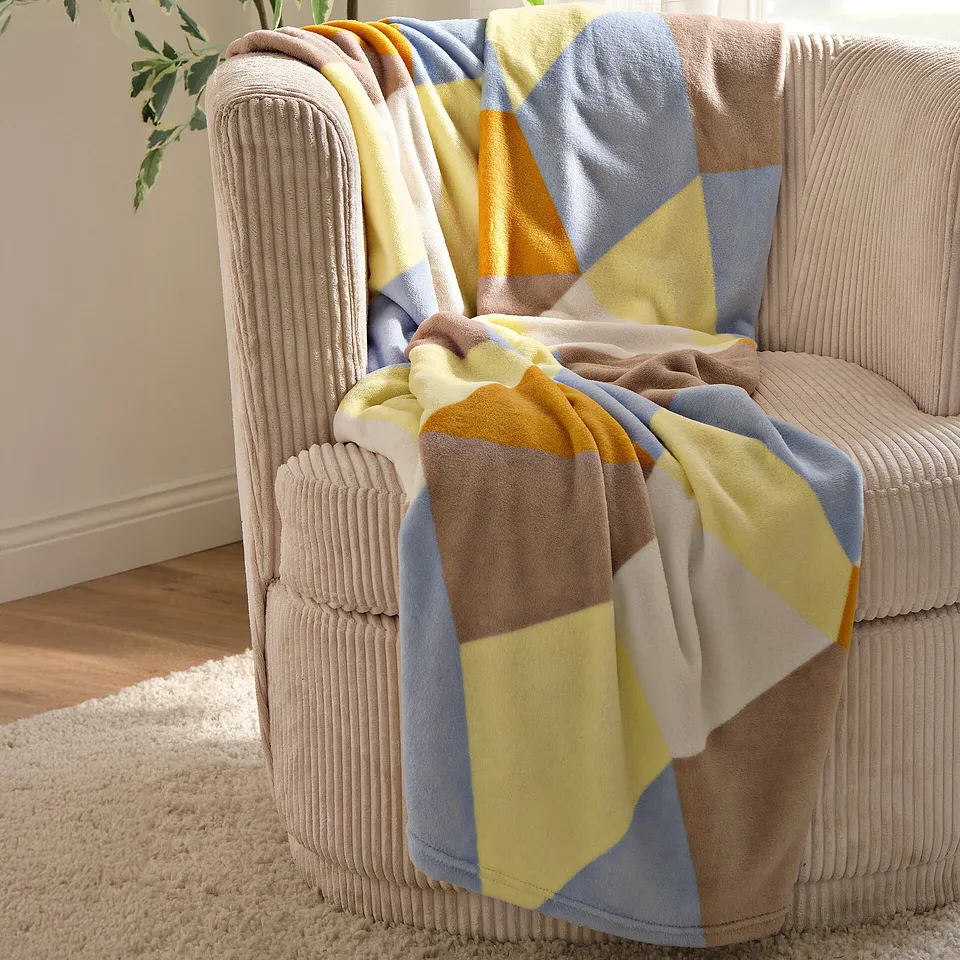 Maison - Couverture chaude motif color-block - bleu clair/jaune clair/taupe