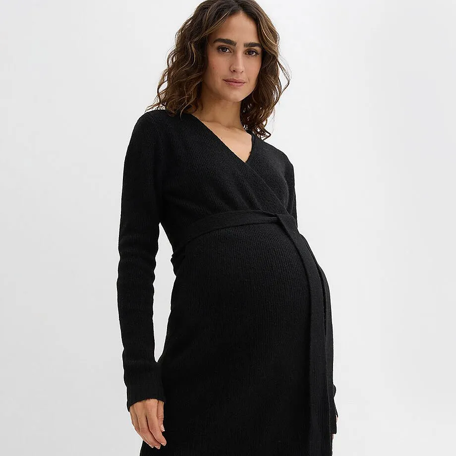 Robe de grossesse noire &agrave; manches longues.