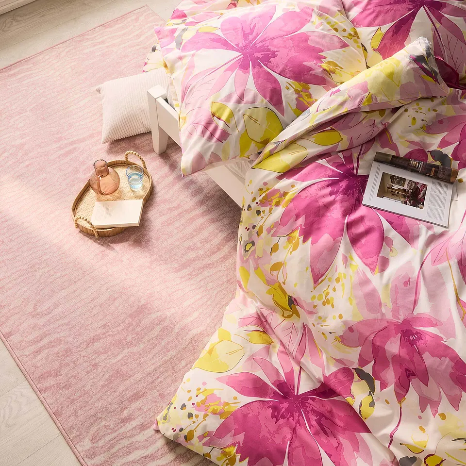 Maison - Parure de lit en coton m&eacute;lang&eacute; - rose/jaune