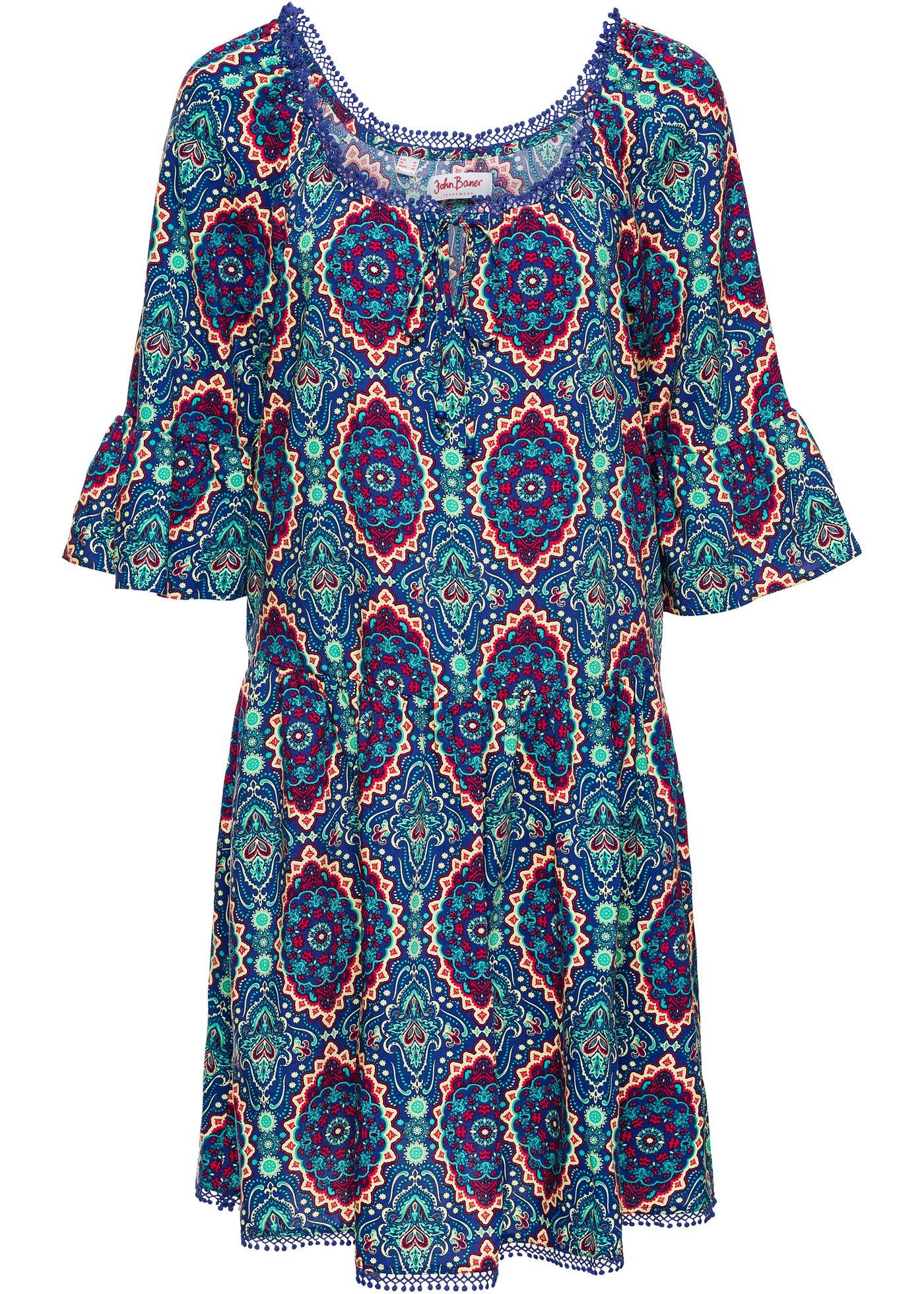 Robe Carmen imprimée à manches courtes