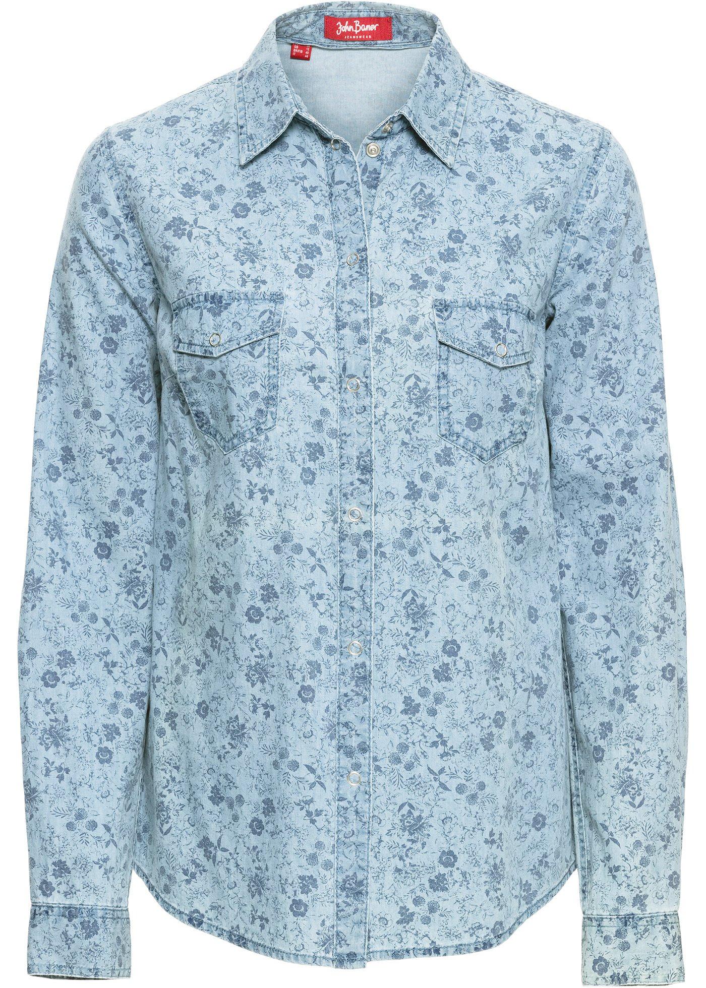 Chemisier en jean imprimé, manches longues