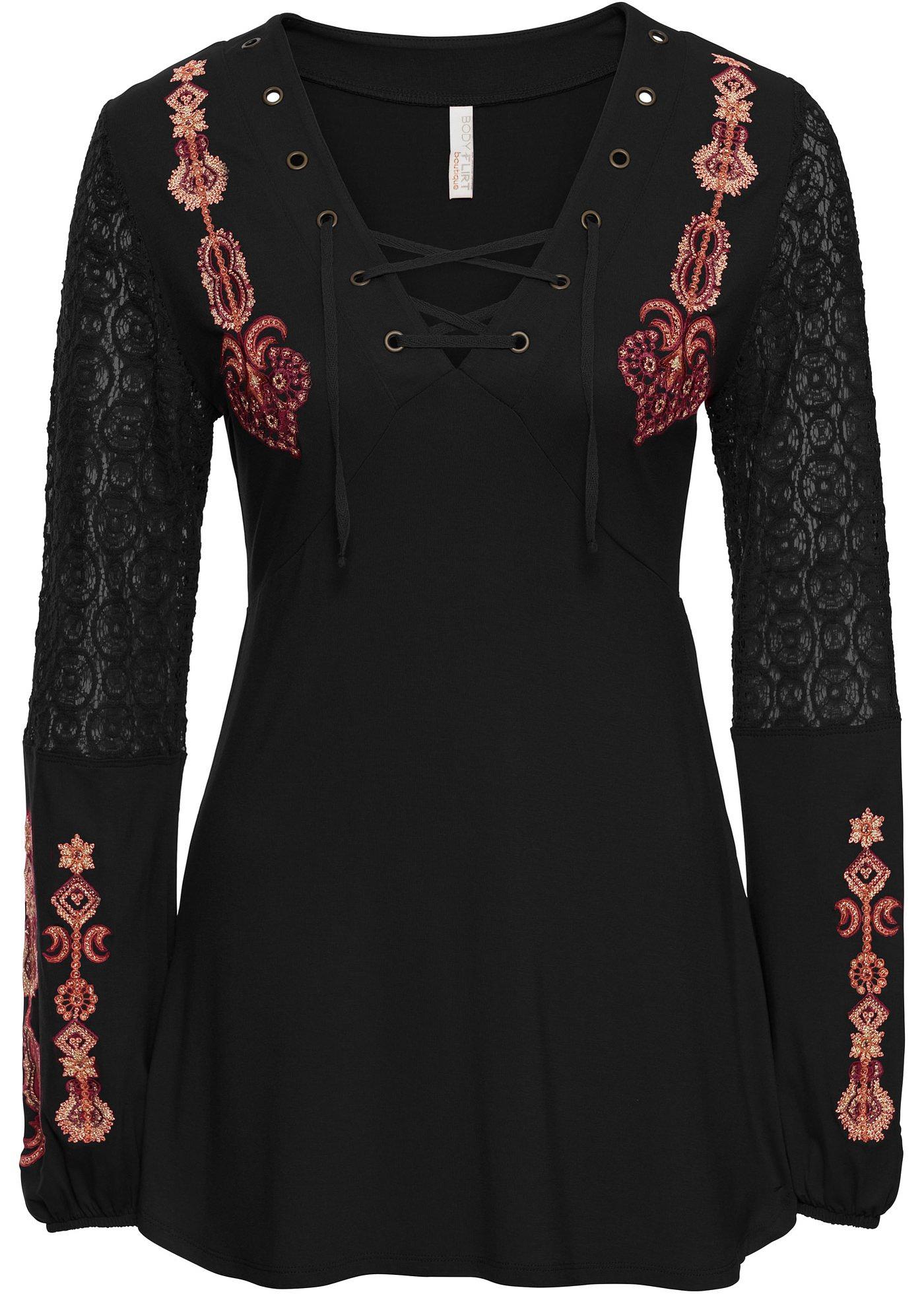 T-shirt manches longues à dentelle