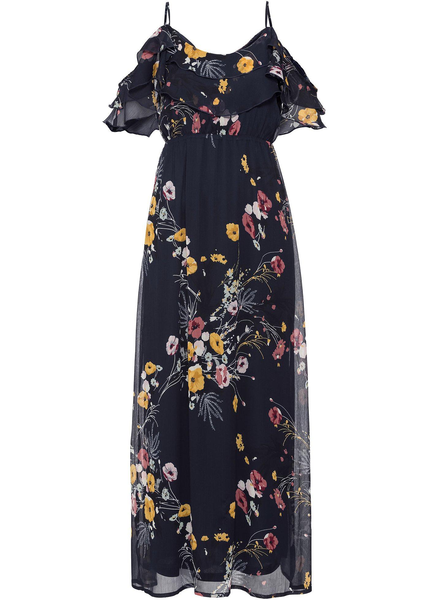 Robe longue à épaules dénudées et imprimé floral