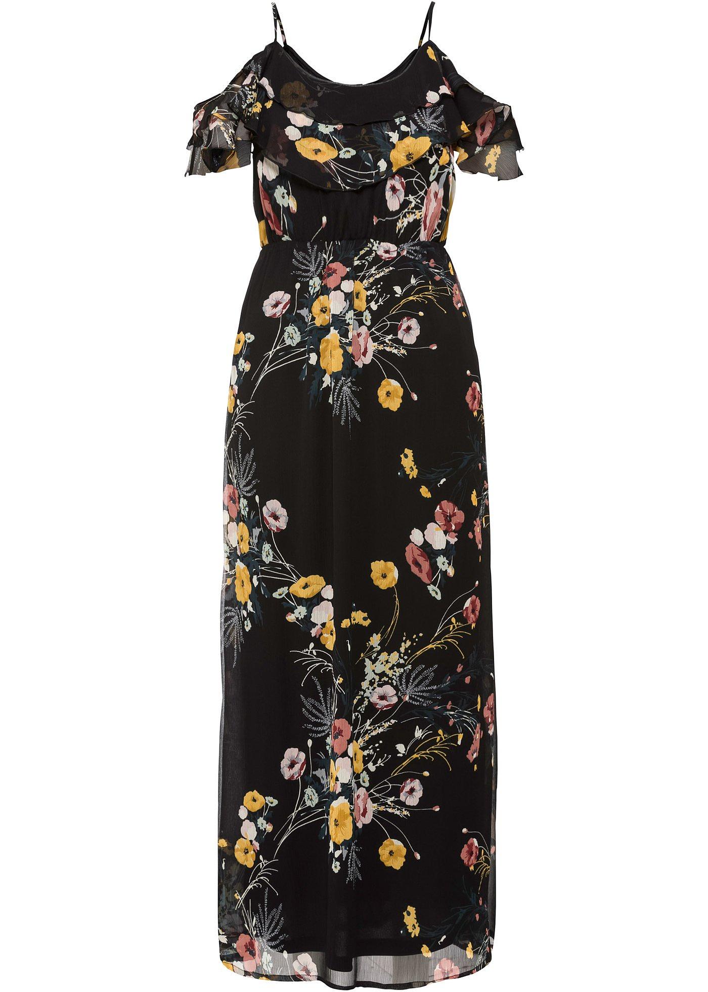 Robe longue à épaules dénudées et imprimé floral