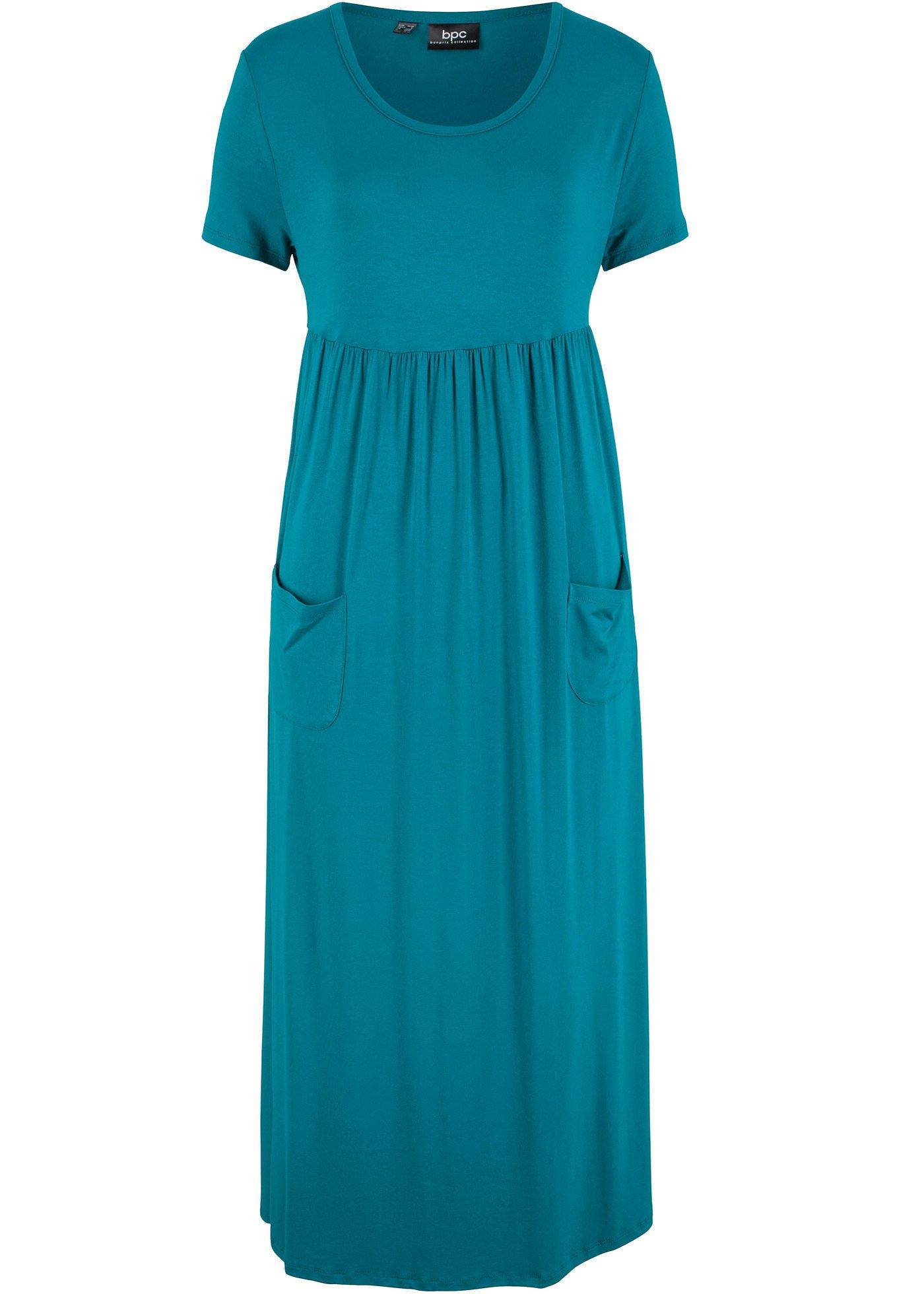 Robe midi extensible avec col rond et manches courtes