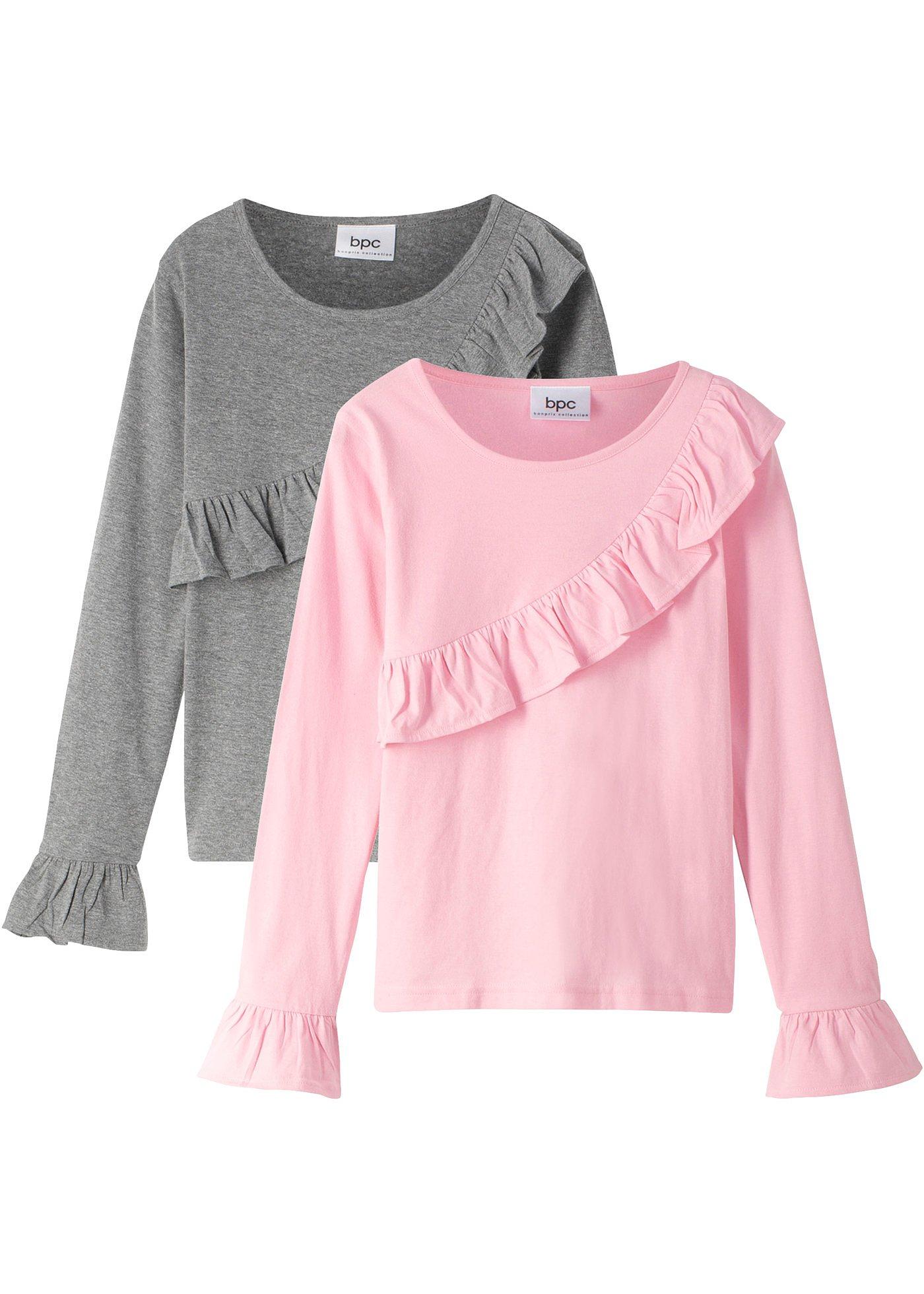 Lot de 2 T-shirts fille manches longues à volants