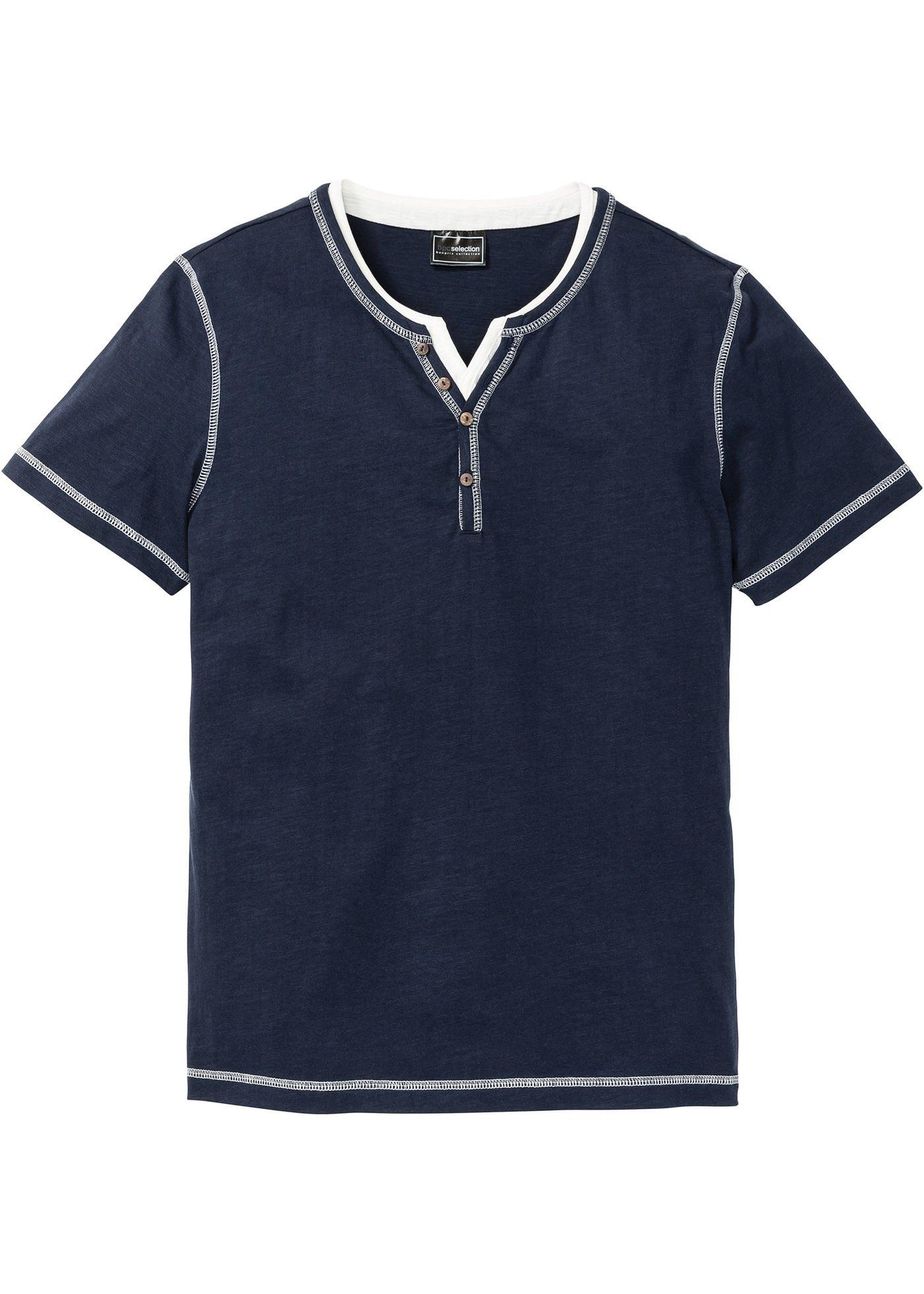 T-shirt col Henley style 2 en 1, manches courtes