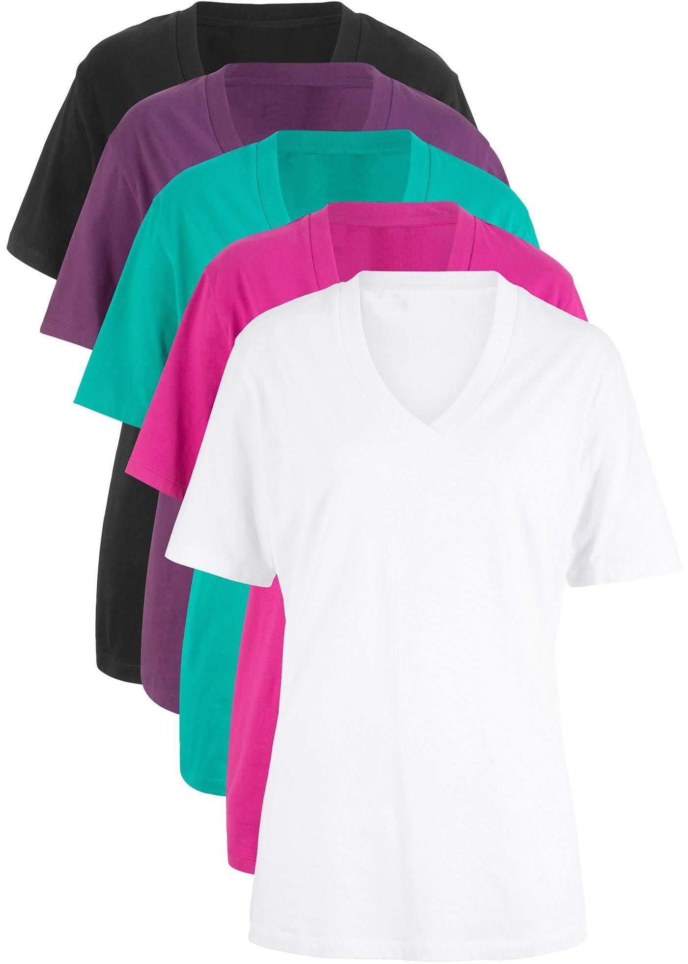 Lot de 5 T-shirts longs amples col en V, manches courtes