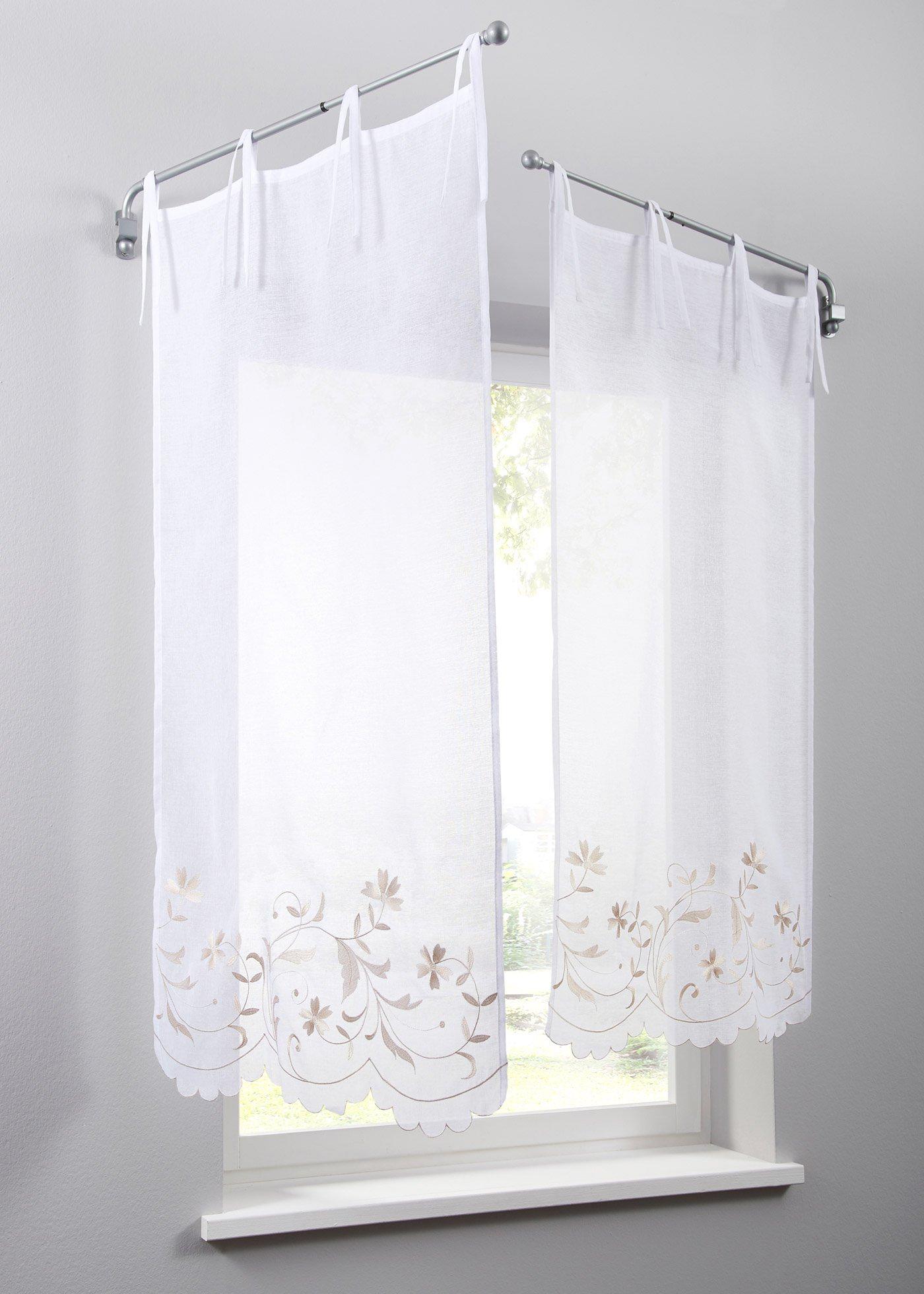 Vitrage avec broderie florale (1 pce.)