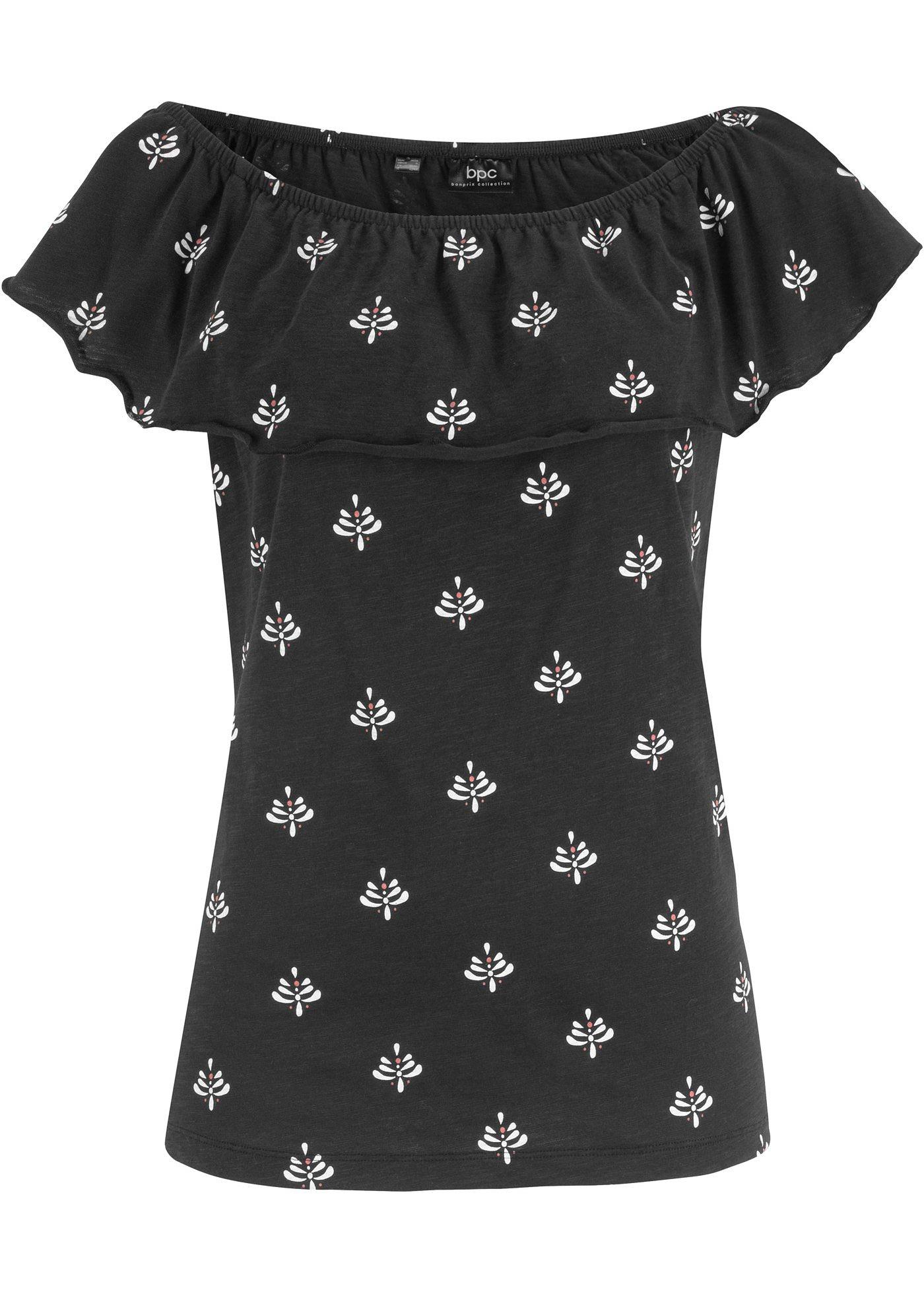 T-shirt coton encolure Carmen à volant