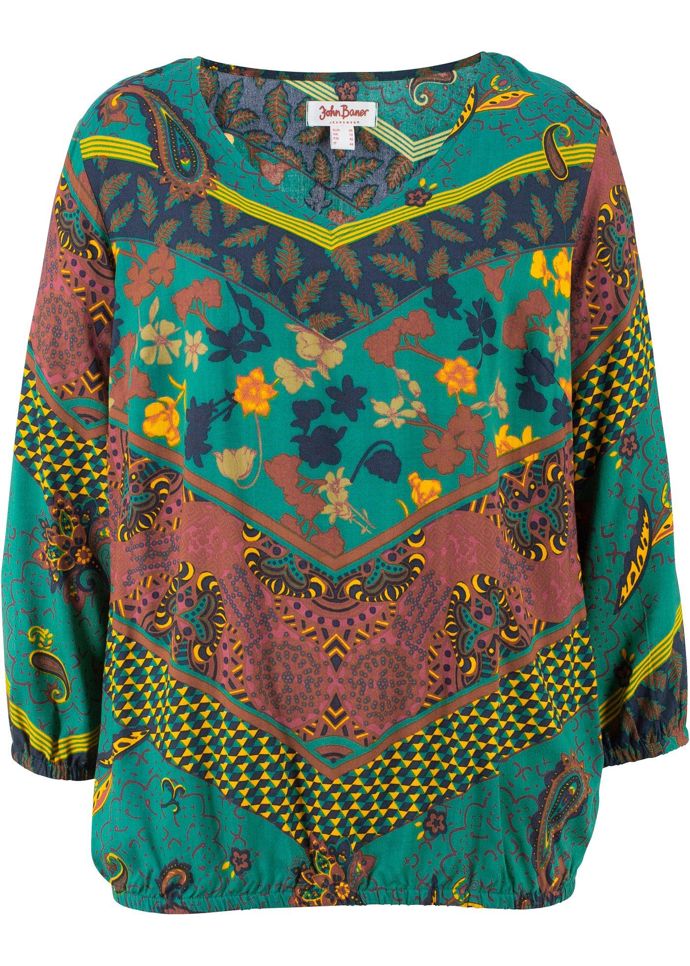 Tunique imprimée avec élastique, manches 3/4