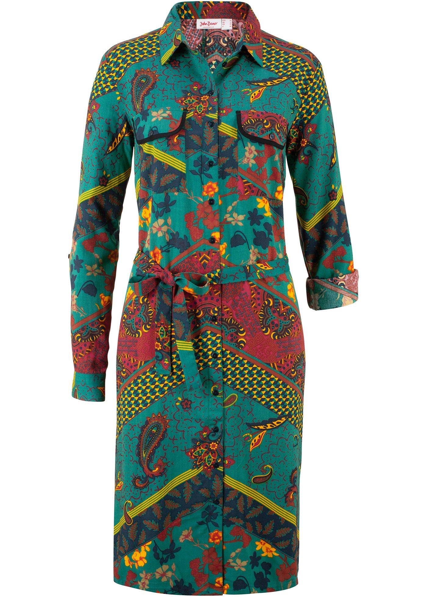 Robe-chemise imprimée, manches longues