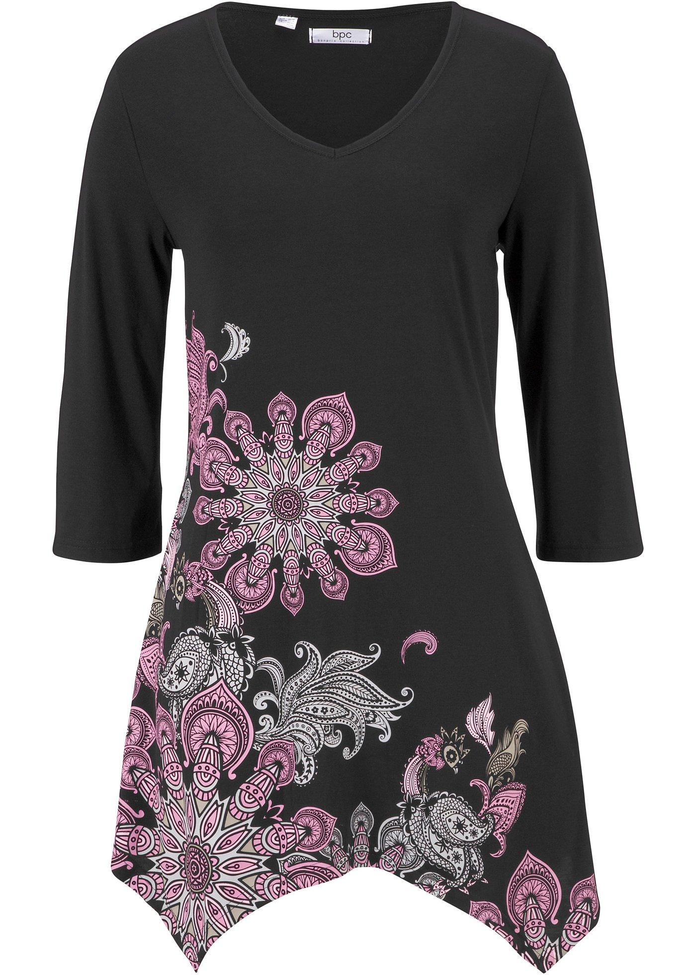 T-shirt long à pans et manches trompettes