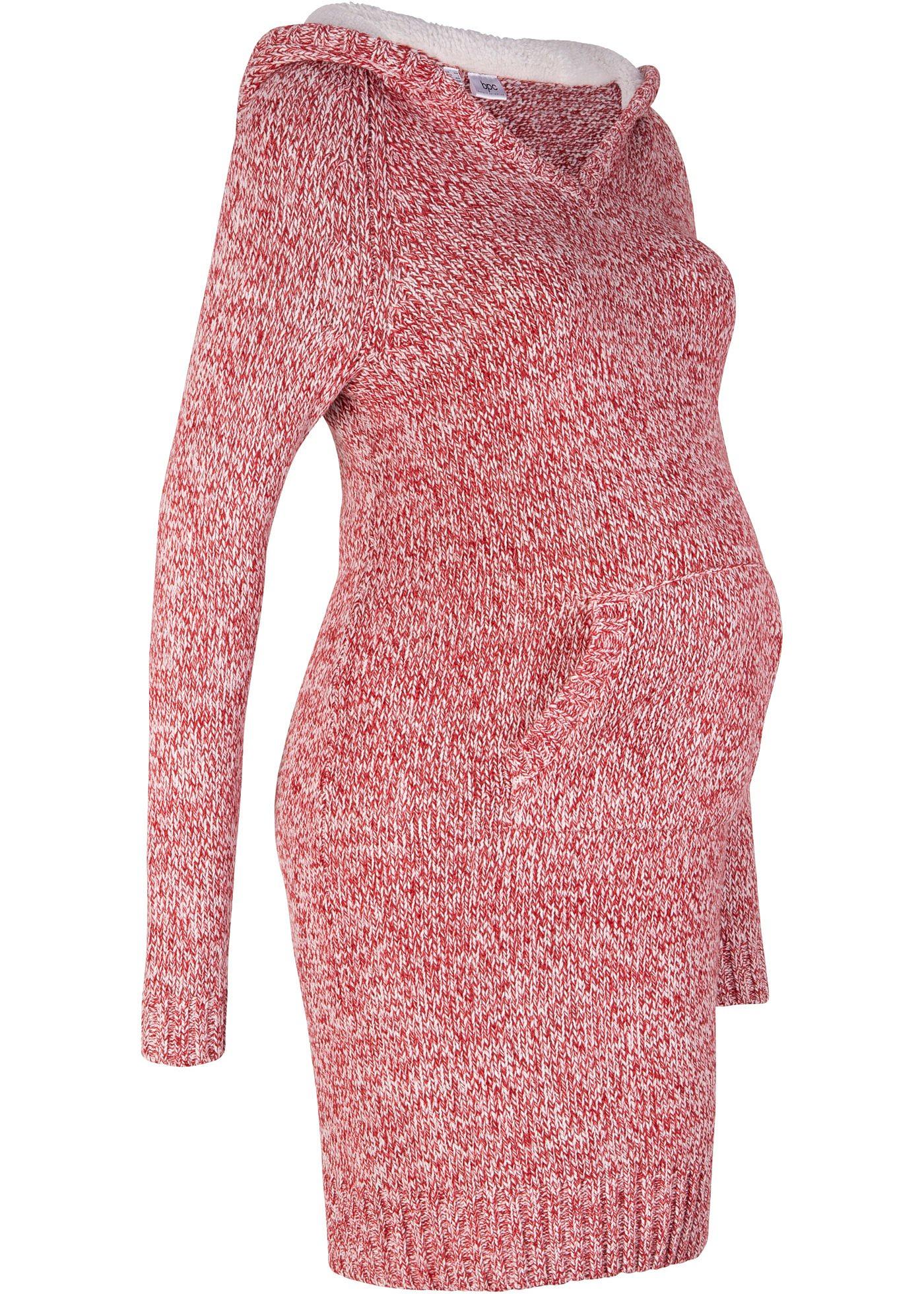 Robe en maille de grossesse avec capuche fourrée