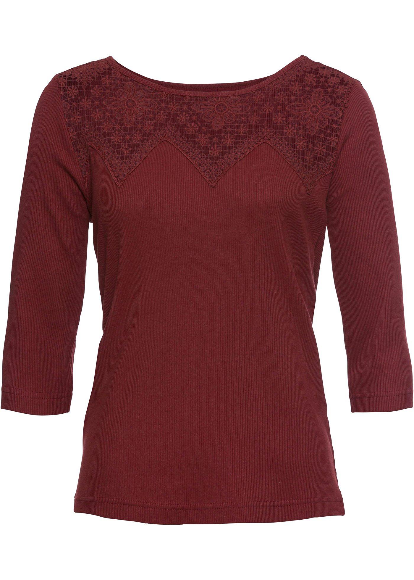 T-shirt côtelé à dentelle