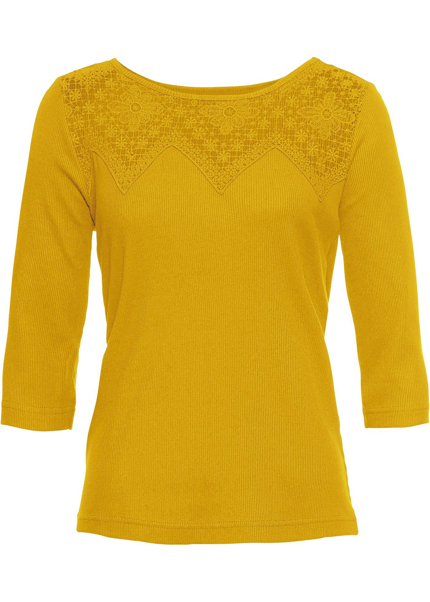 T-shirt côtelé à dentelle