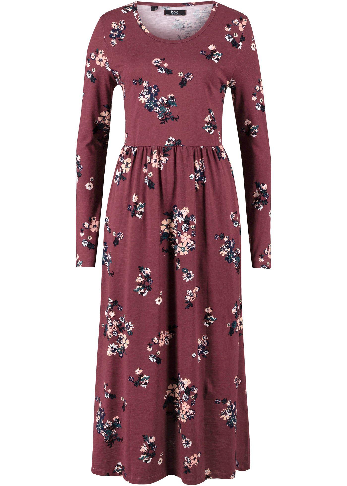 Robe midi en jersey ample-évasée en coton, manches longues