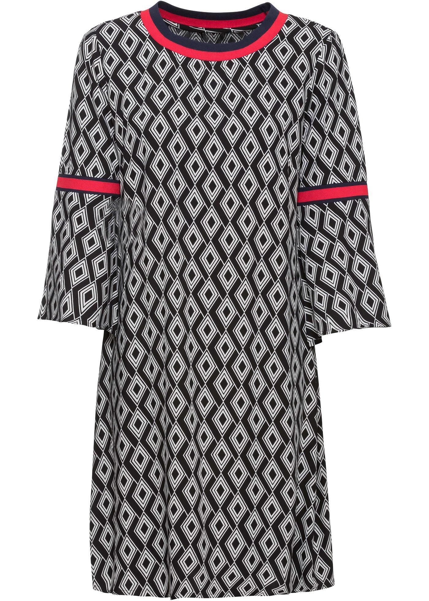 Robe imprimée, manches 7/8 à volant