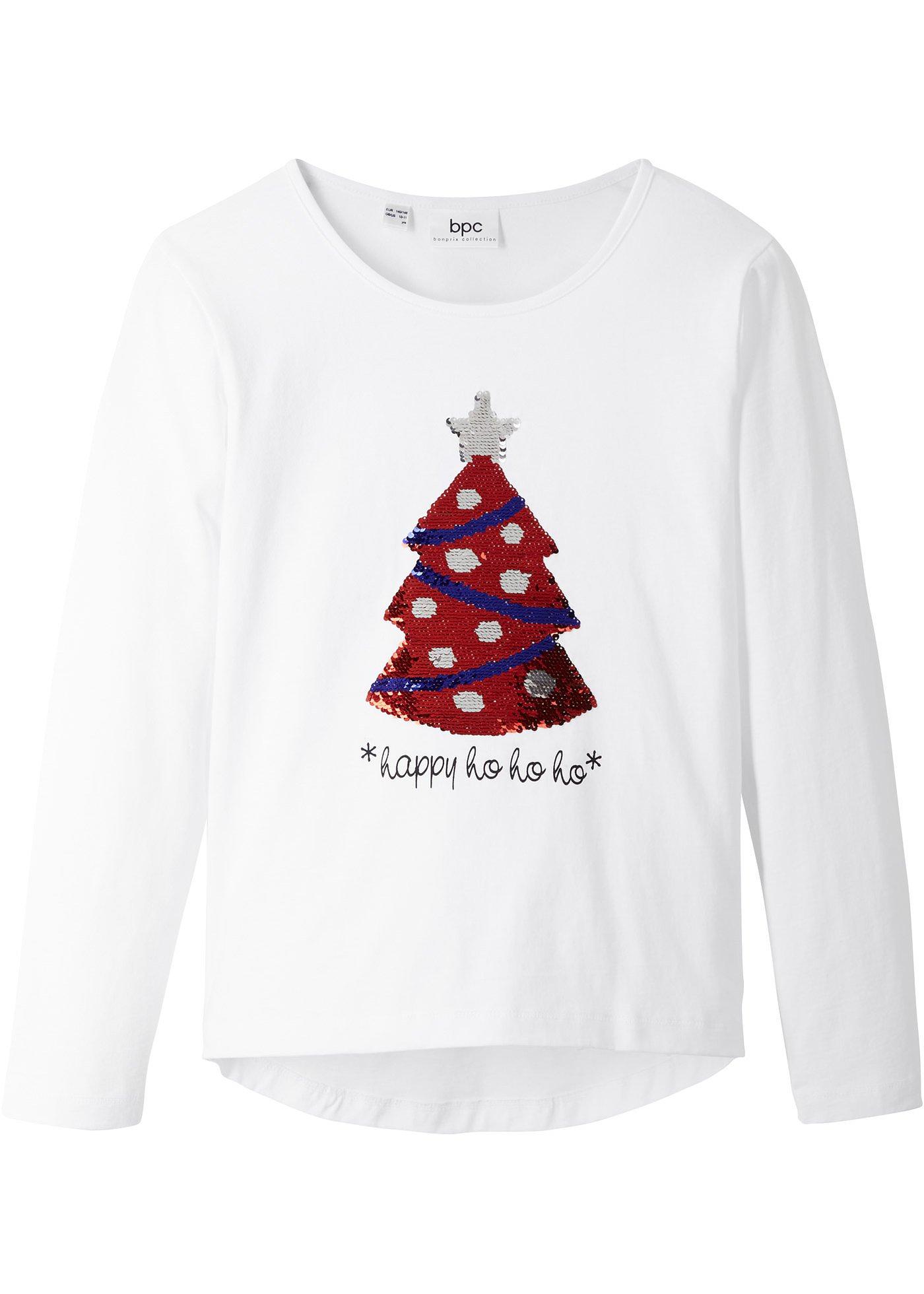 T-shirt manches longues fille avec paillettes réversibles, coton bio