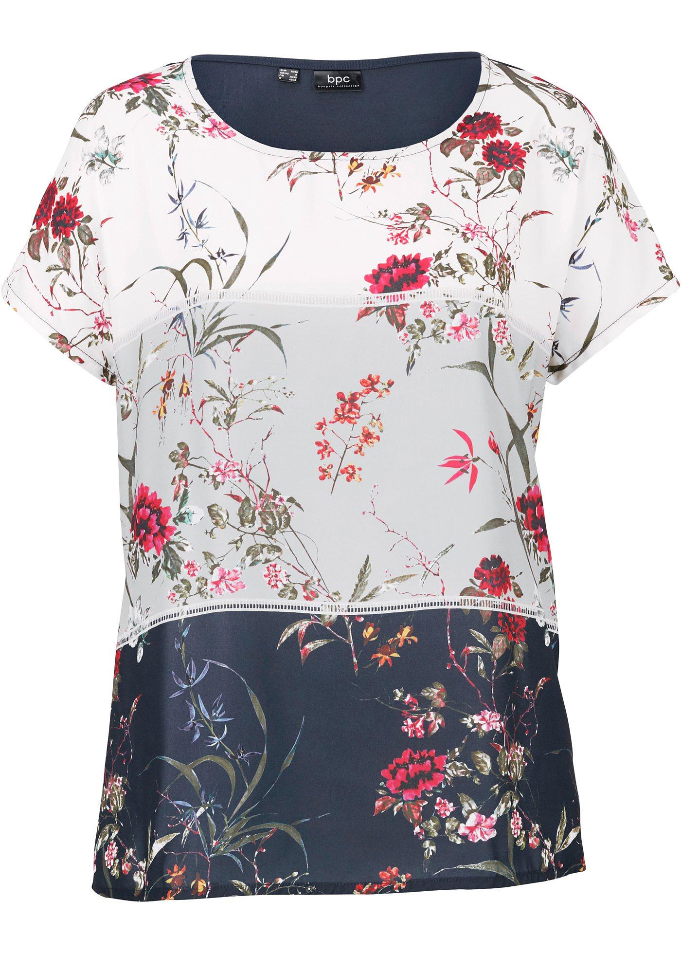 T-shirt à imprimé floral et manches chauve-souris