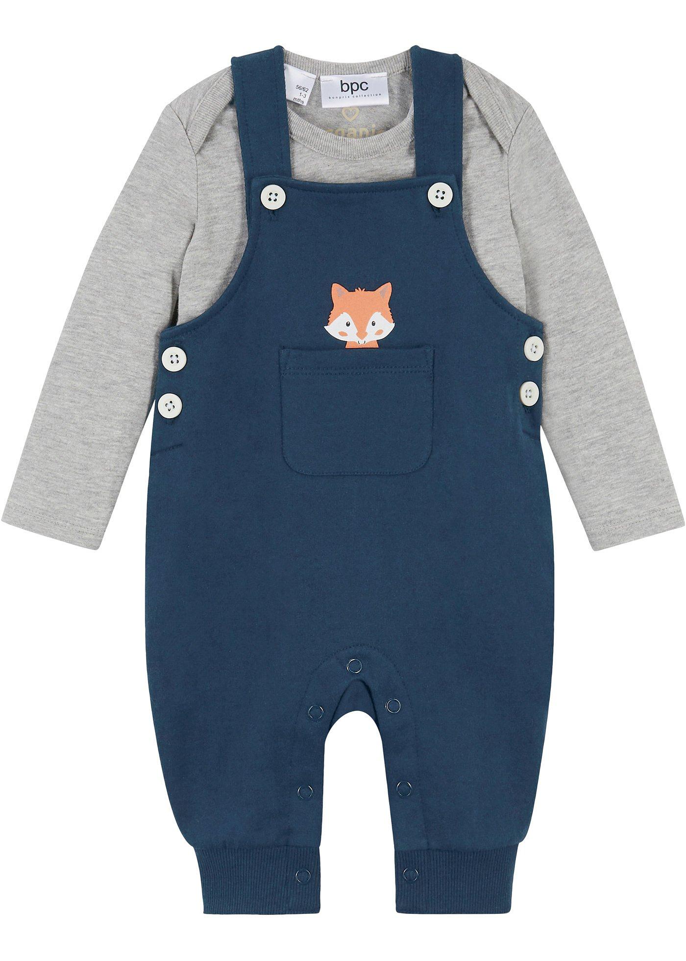 Body bébé manches longues + salopette sweat (Ens. 2 pces.) coton bio