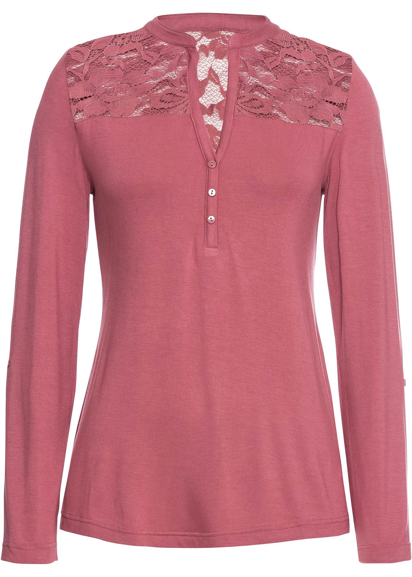 T-shirt Henley à empiècement dentelle