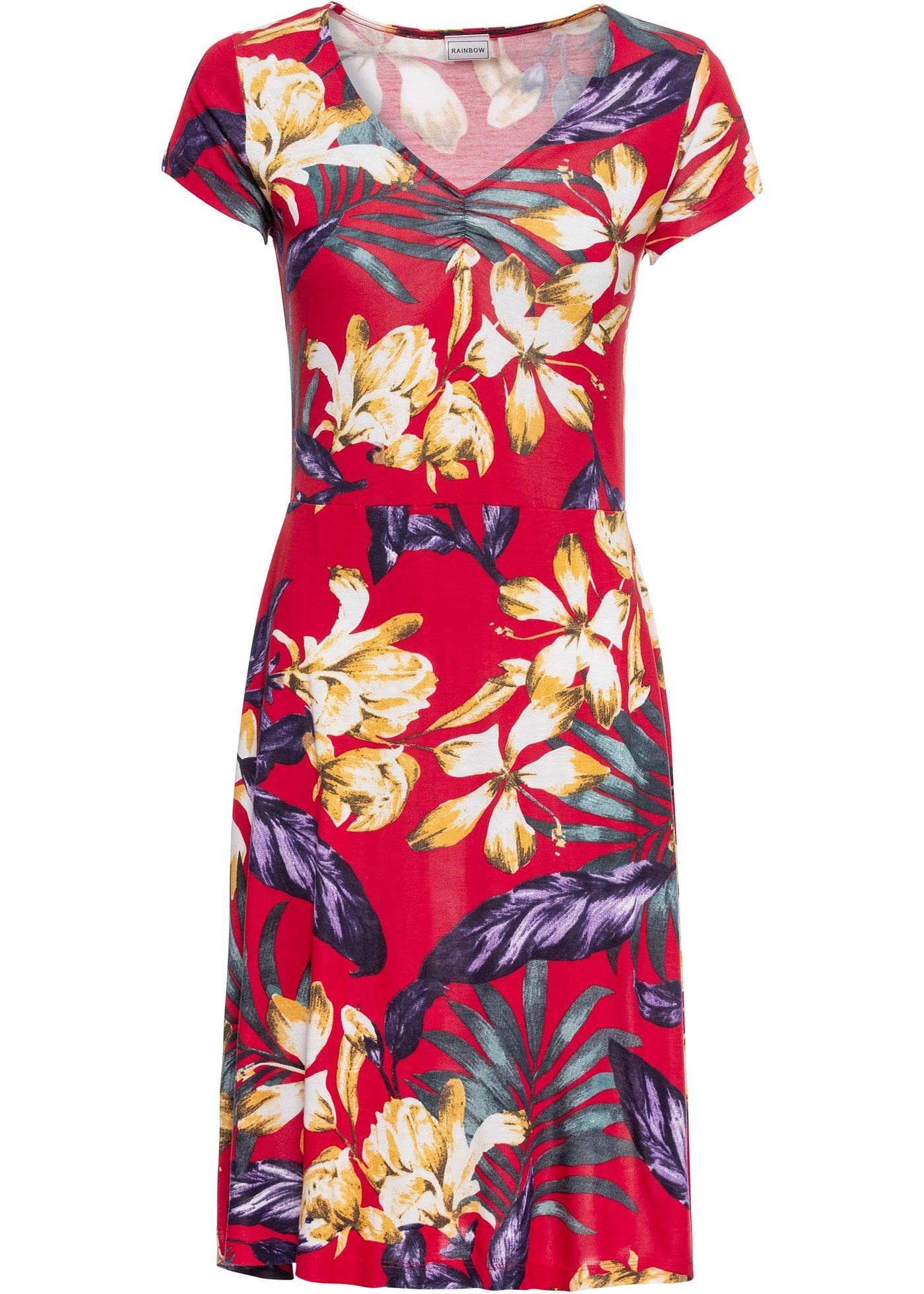 Robe en jersey imprimé à col V, manches courtes