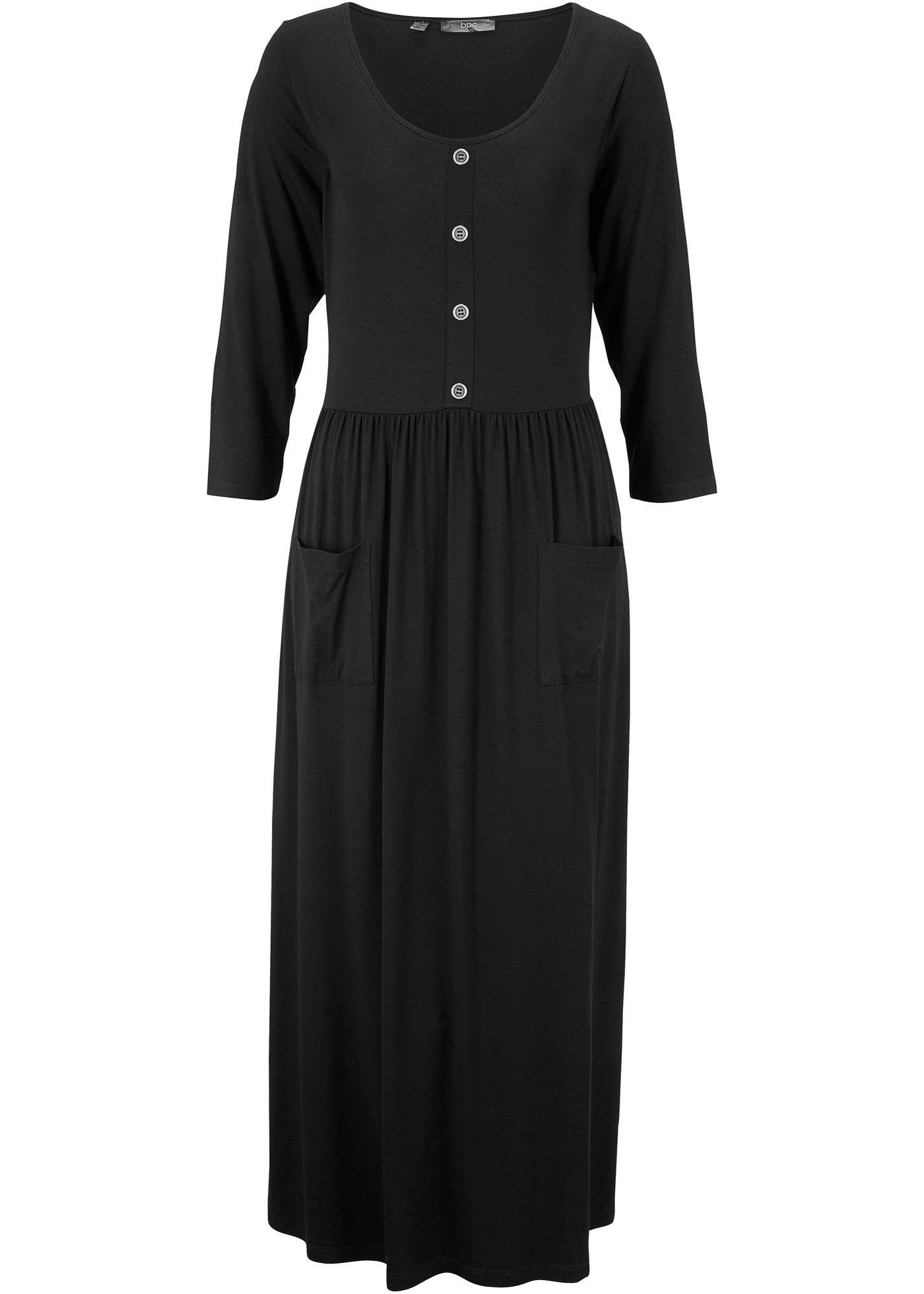 Robe longue avec patte de boutonnage, manches 3/4
