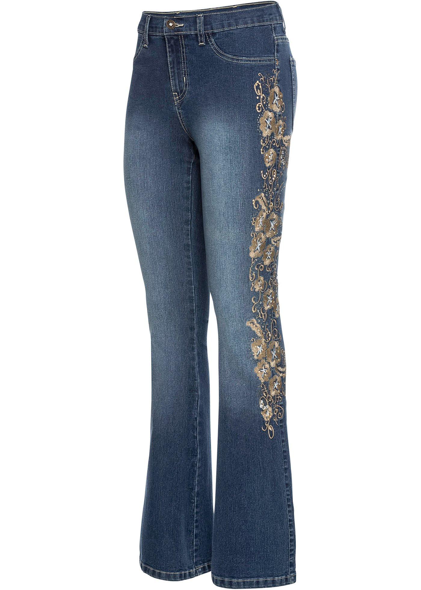 Jean brodé, Bootcut, taille courte