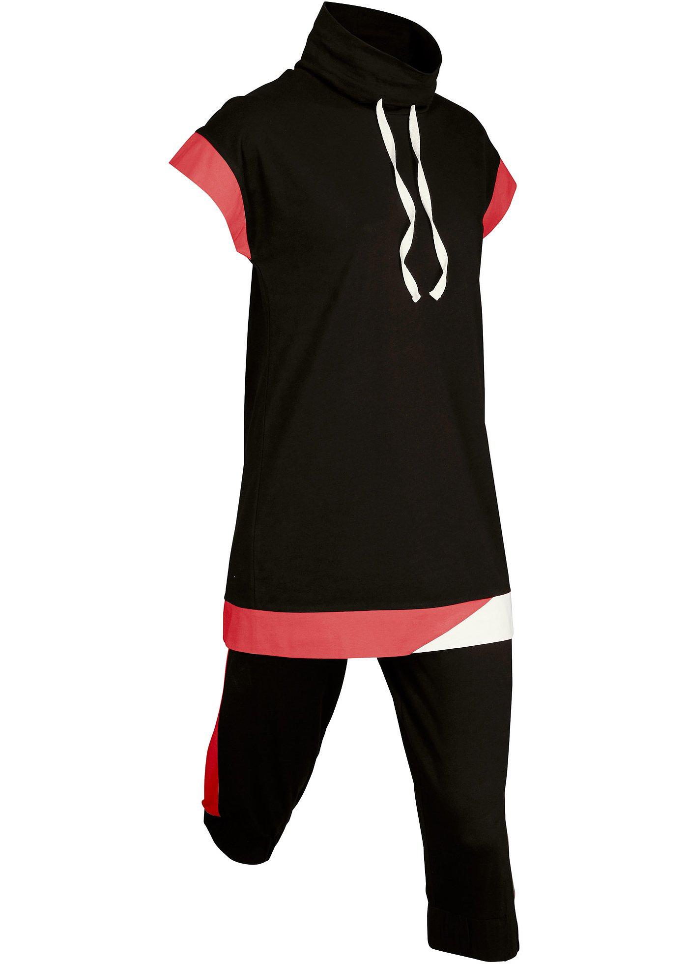 T-shirt long et pantalon corsaire (Ens. 2 pces.), manches courtes