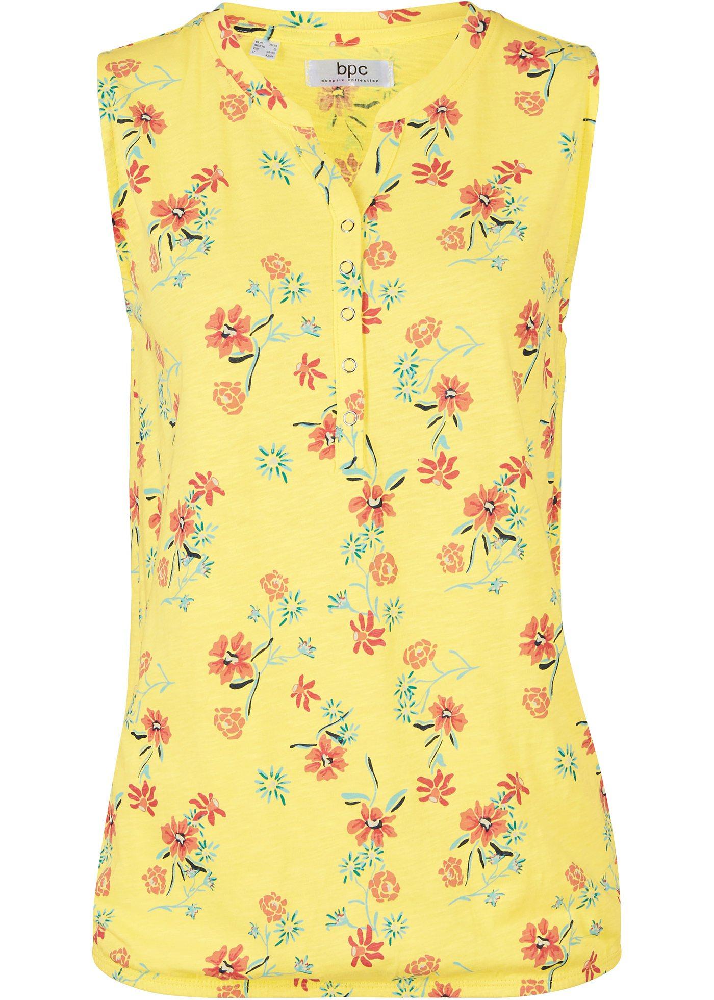 Top élastiqué à la base, à fleurs