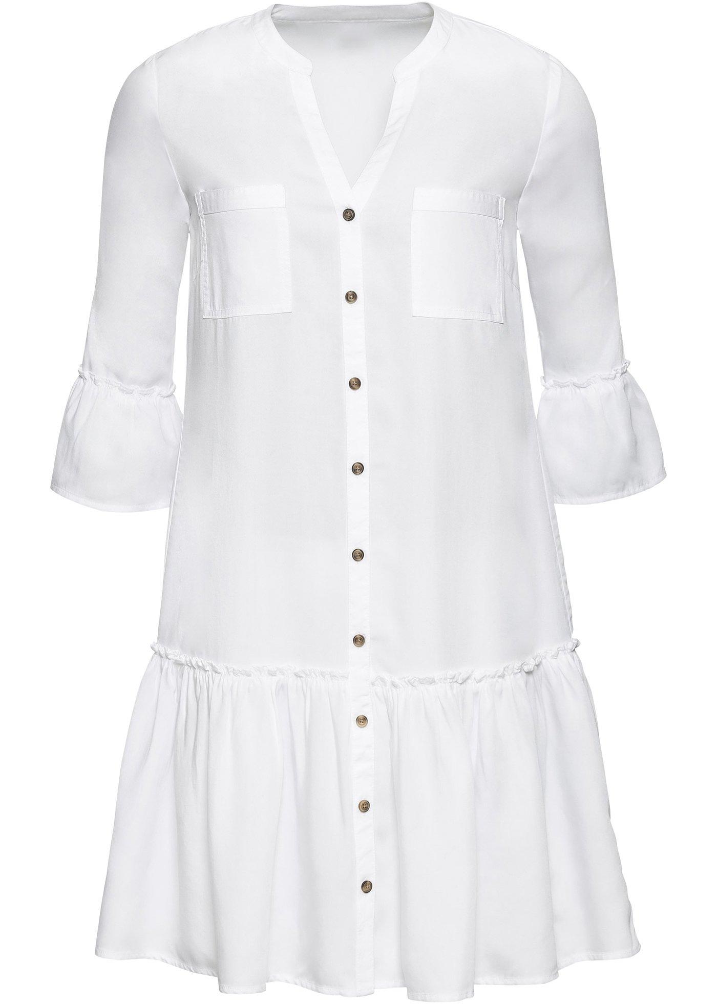 Robe-chemise avec ruchés en TENCEL™ Lyocell