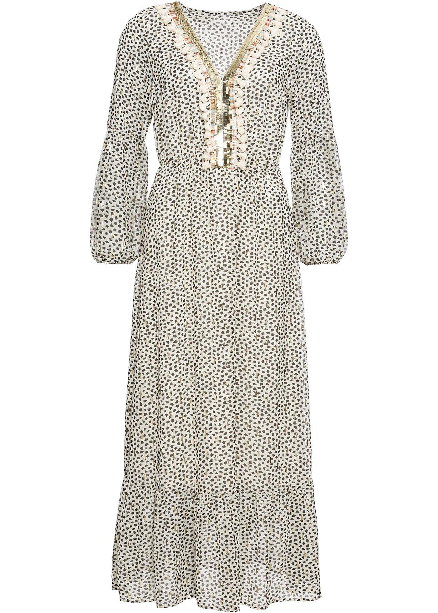 Robe longue imprimée avec application