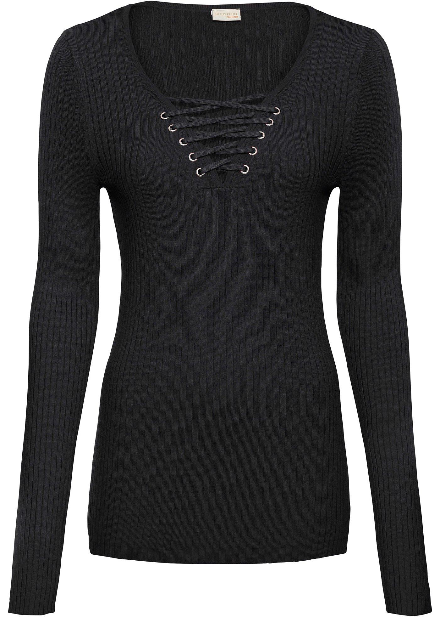 Pull à fines côtes avec laçage