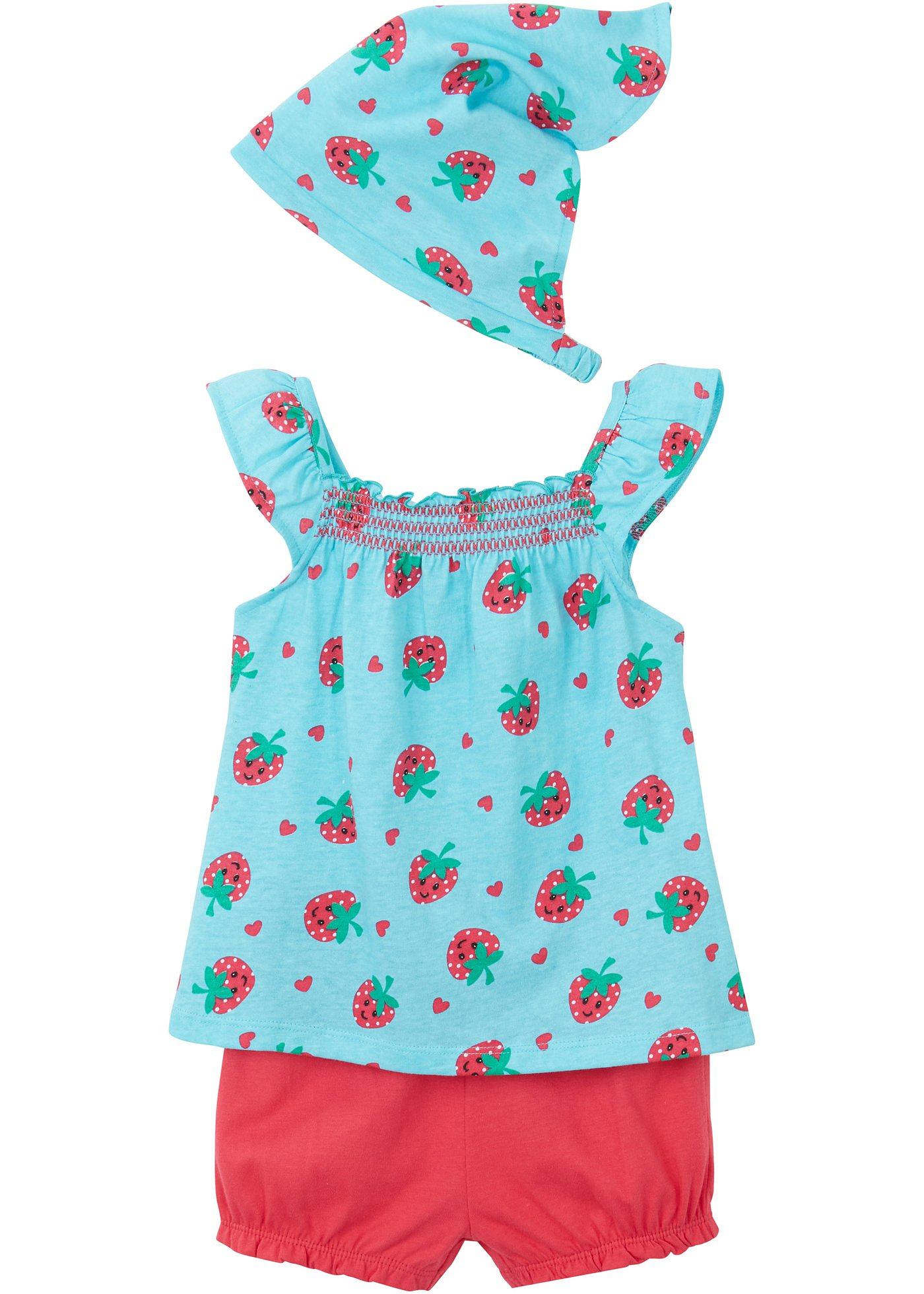 Top bébé, short, foulard (Ens. 3 pces.) coton bio