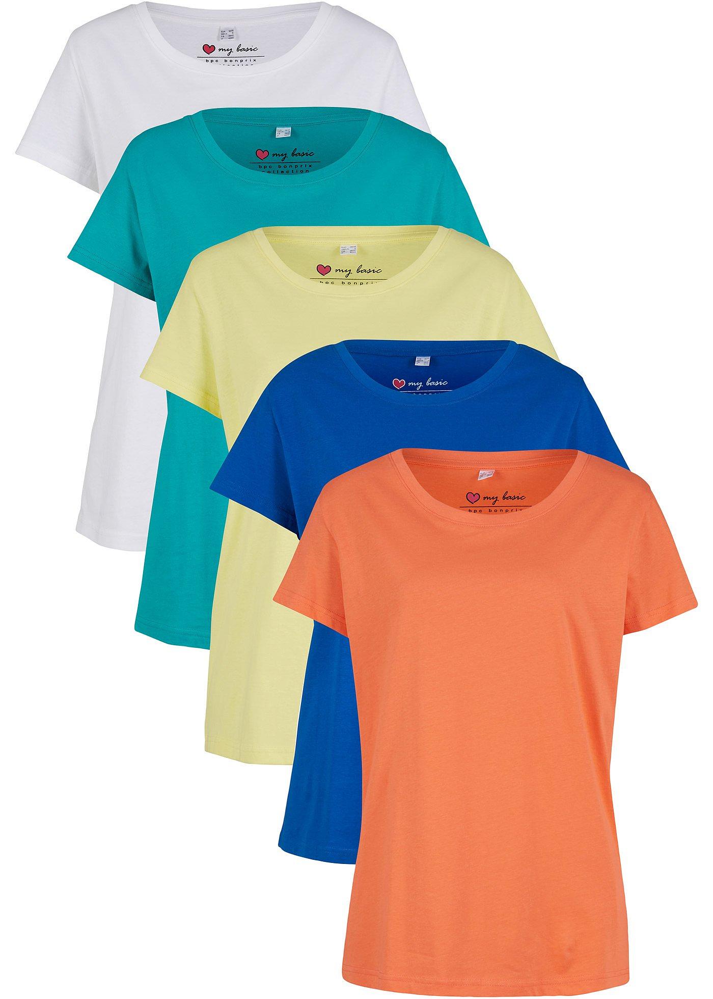 Lot de 5 T-shirts col rond, manches courtes