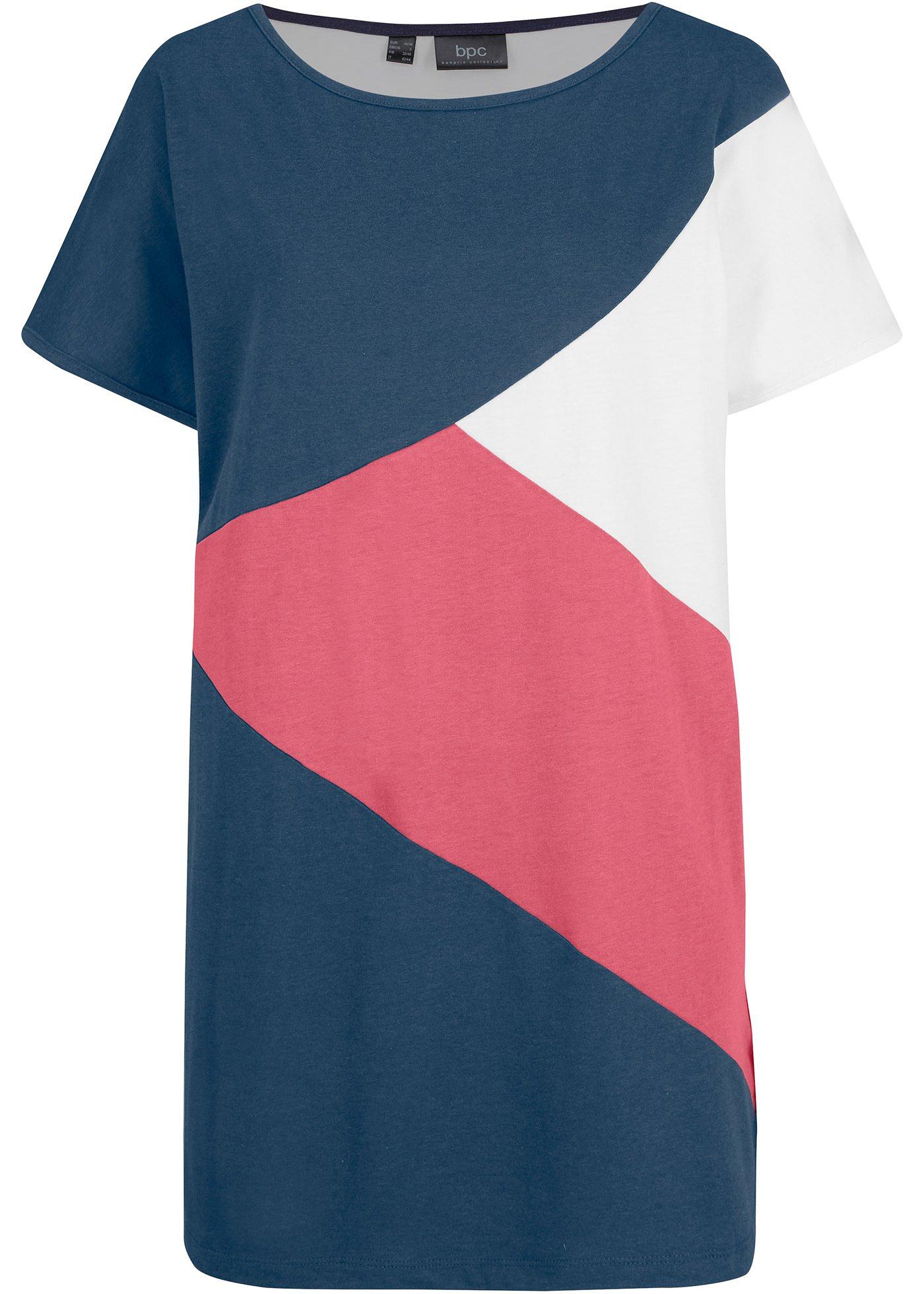 T-shirt color block, manches chauve-souris et col bateau