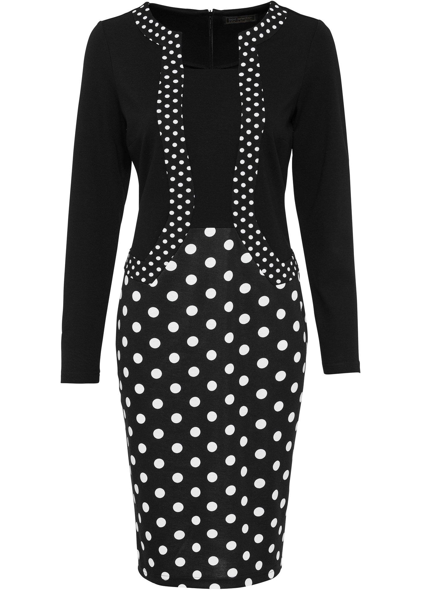 Robe fourreau en jersey à pois, manches longues