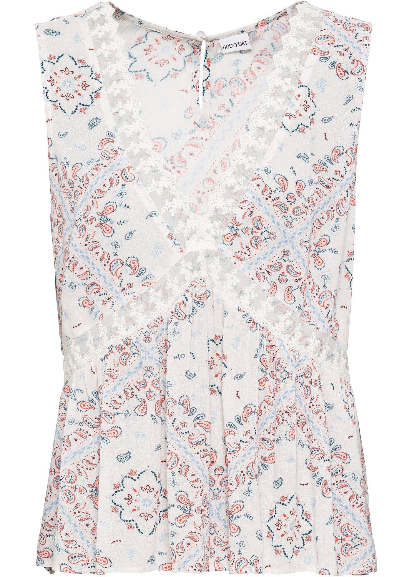 Top blouse imprimé à dentelle