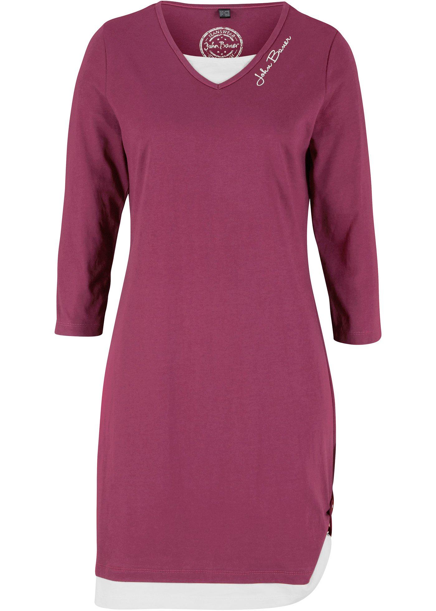 Robe T-shirt style double épaisseur, manches 3/4