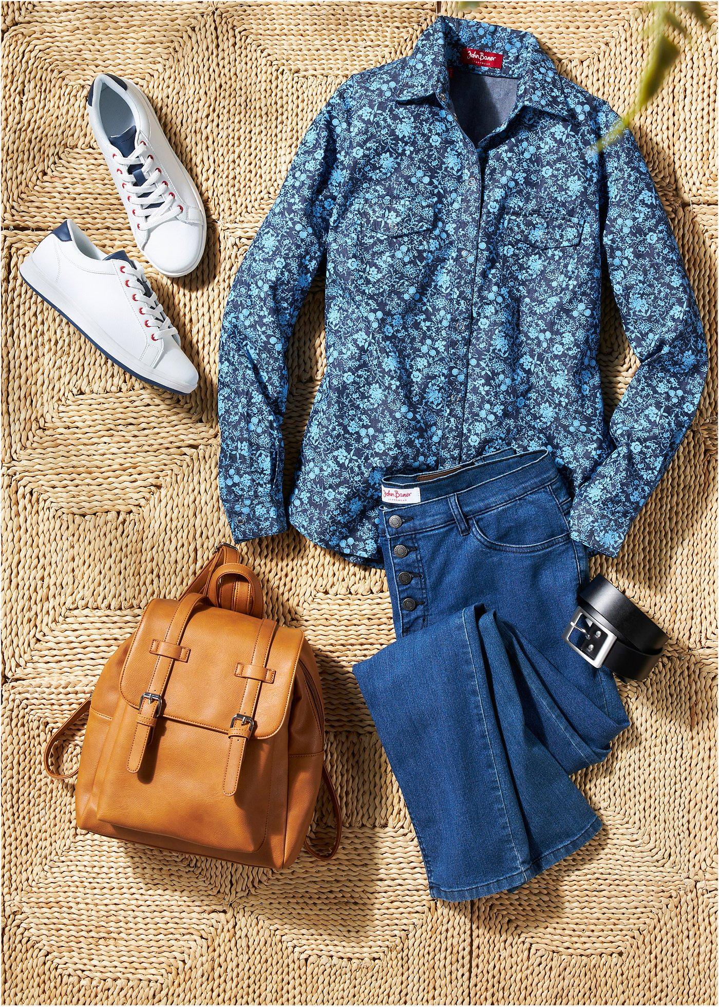 Chemisier en jean imprimé, manches longues