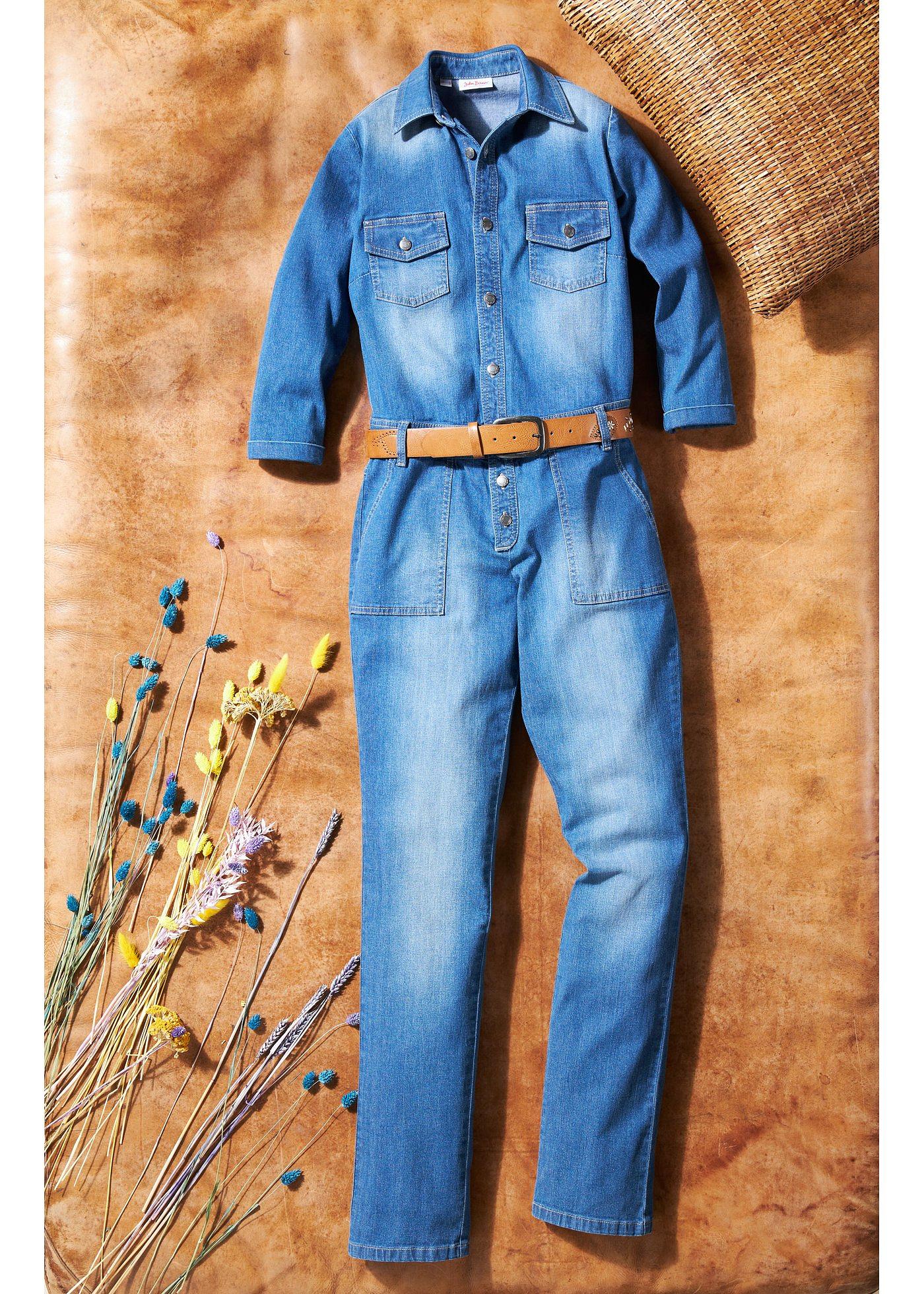 Combinaison en jean avec stretch, manches 3/4