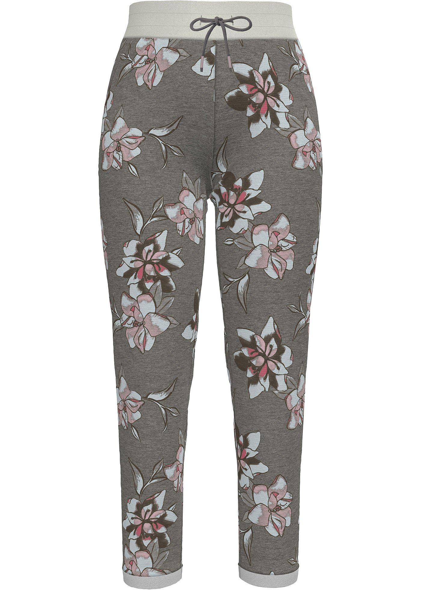 Pantalon sweat floral en matière stretch, longueur 7/8